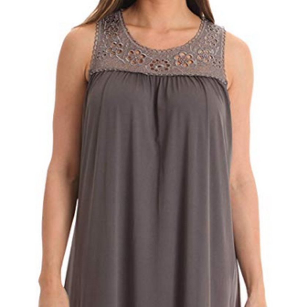 Nightgown Crochet Trim Sleep Dress Charcoal